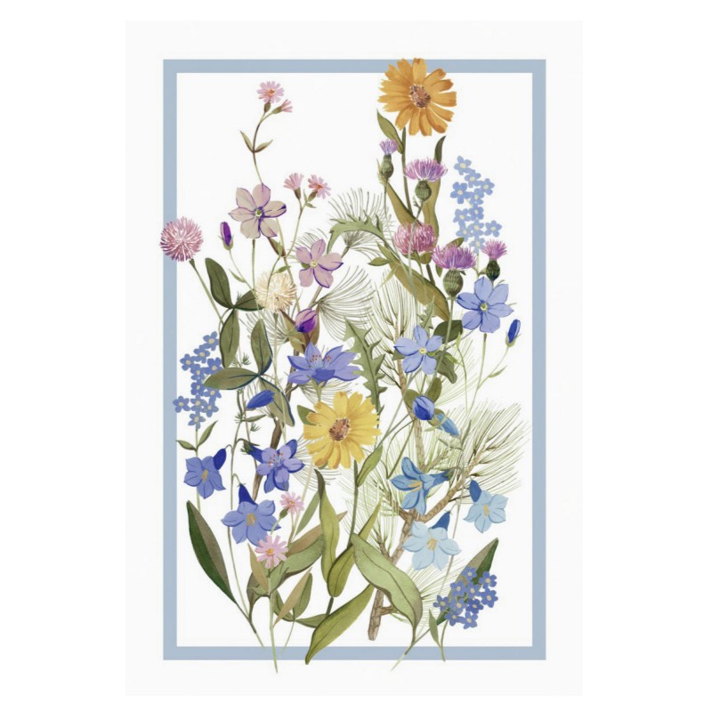 Strofinaccio 100% lino decorato con fiori di campo, dimensioni 50 x 75 cm, made in Italy